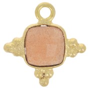 12mm Square Gemstone Charm - Fine Gold Plated - Peach Moonstone x1|raw }}