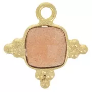 12mm Square Gemstone Charm - Fine Gold Plated - Peach Moonstone x1