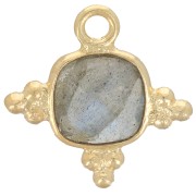 13mm Square Gemstone Charm - Fine Gold Plated - Labradorite x1
