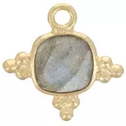 13mm Square Gemstone Charm - Fine Gold Plated - Labradorite x1