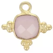 13mm Square Gemstone Charm - Fine Gold Plated - rose Quartz x1