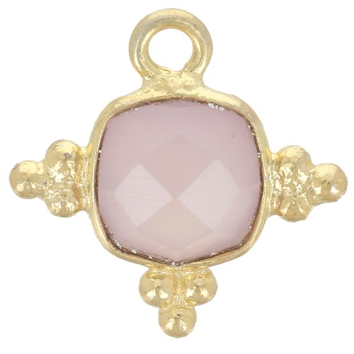 13mm Square Gemstone Charm - Fine Gold Plated - rose Quartz x1