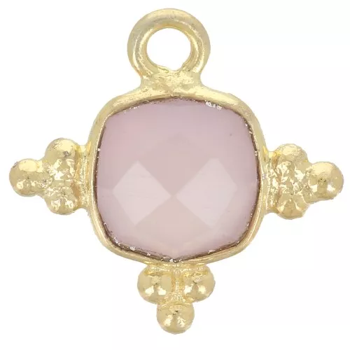 13mm Square Gemstone Charm - Fine Gold Plated - rose Quartz x1