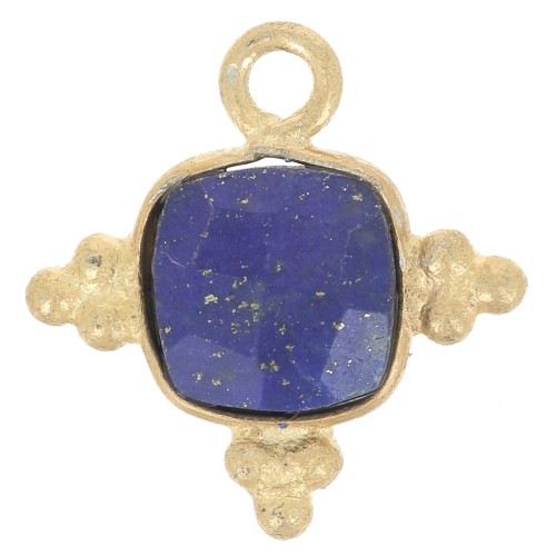 12mm Square Gemstone Charm - Fine Gold Plated - Lapis lazuli x1