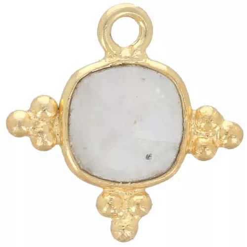 12mm Square Gemstone Charm - Fine Gold Plated - Moonstone x1