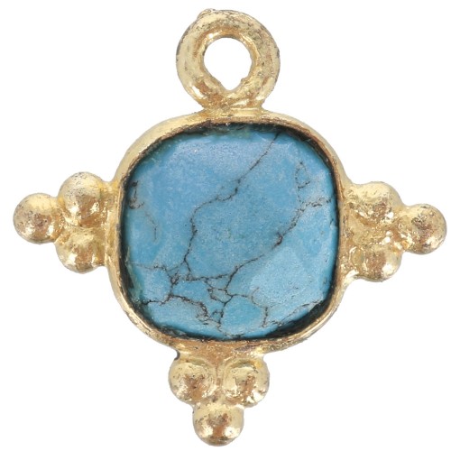 12mm Square Gemstone Charm - Fine Gold Plated - Turquoise x1