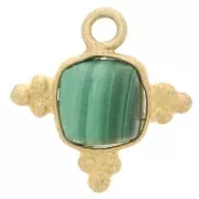 13mm Square Gemstone Charm - Fine Gold Plated - Malachite x1