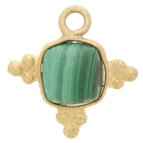 13mm Square Gemstone Charm - Fine Gold Plated - Malachite x1