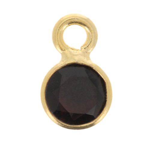 5mm Round faceted charm gemstone - Fine Gold plated - Black Onyx x1