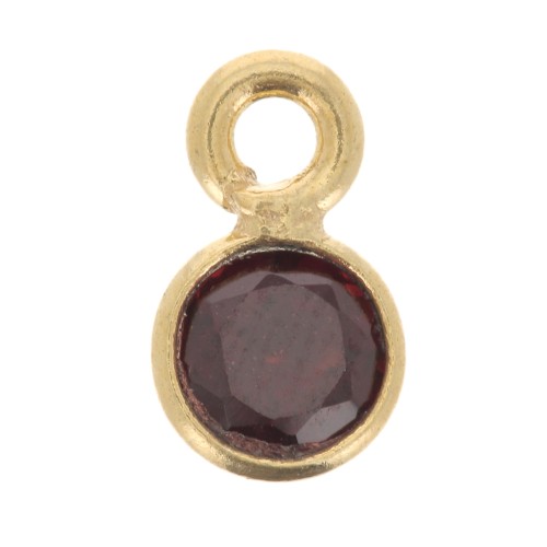 5mm Round faceted charm gemstone - Fine Gold plated - Garnet x1