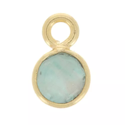 5mm Round faceted charm gemstone - Fine Gold plated - Amazonite x1
