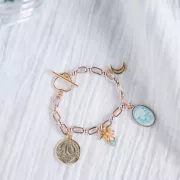 5mm Round faceted charm gemstone - Fine Gold plated - Amazonite x1