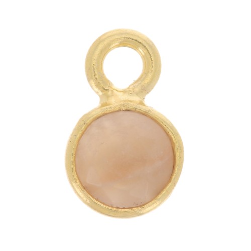 5mm Round faceted charm gemstone - Fine Gold plated - Peach Moonstone x1