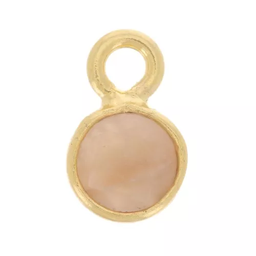 5mm Round faceted charm gemstone - Fine Gold plated - Peach Moonstone x1