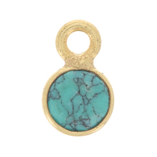 5mm Round faceted charm imitation gemstone - Fine Gold plated - Turquoise x1