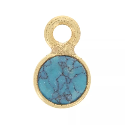 5mm Round faceted charm imitation gemstone - Fine Gold plated - Turquoise x1