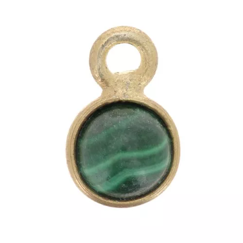 5mm Round gemstone charm - Fine Gold plated - Malachite x1