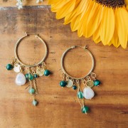 5mm Round gemstone charm - Fine Gold plated - Malachite x1