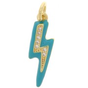 19x6mm Lightning pendant in epoxy resin and  zirconium oxide  - Gold Tone - Turquoise x1|raw }}