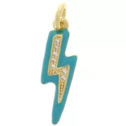 19x6mm Lightning pendant in epoxy resin and zirconium oxide - Gold Tone - Turquoise x1