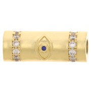 18x8mm tube bead with zirconium oxide  - eye pattern - Gold Tone - Blue - Crystal x1