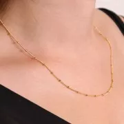 Necklace with curb chain and alternating round beads 2 mm Gold filled (gold laminated) x46cm