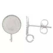 Earstuds for 8mm flat back cabochon - open ring - Silver Tone x2