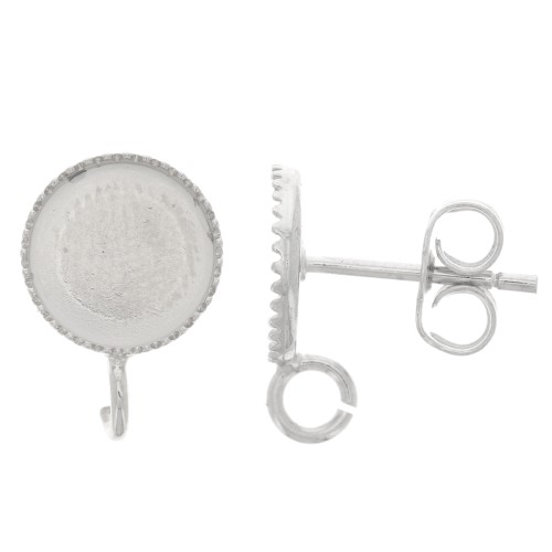 Earstuds for 8mm flat back cabochon - open ring - Silver Tone x2