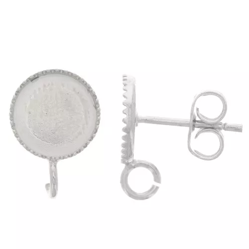 Earstuds for 8mm flat back cabochon - open ring - Silver Tone x2
