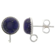 Earstuds for 8mm flat back cabochon - open ring - Silver Tone x2