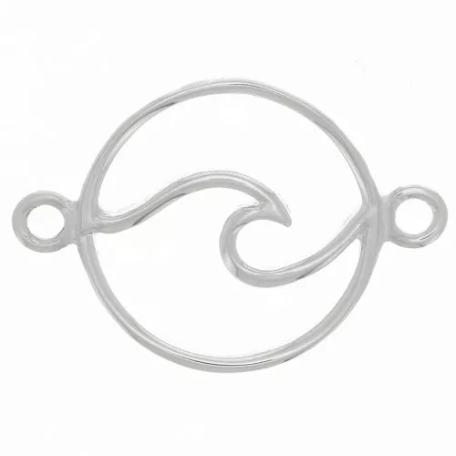 16mm 925 Sterling Silver round wave pattern Spacer with 2 closed rings x1