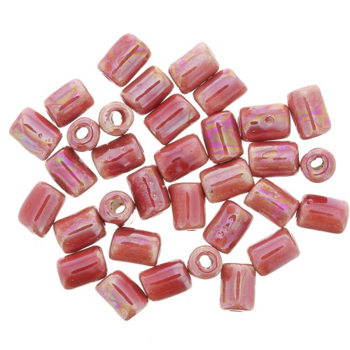 7x5mm Heishi style ceramic tube beads - Iridescent Light Red x5