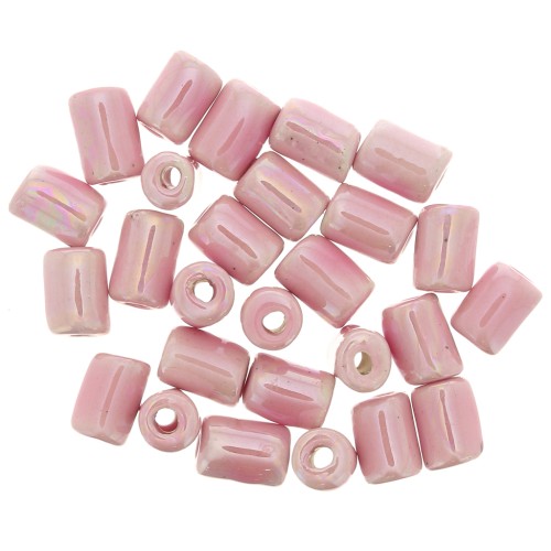7x5mm Heishi style ceramic tube beads - Iridescent Light Pink x5