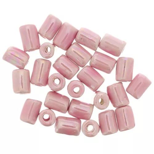 7x5mm Heishi style ceramic tube beads - Iridescent Light Pink x5