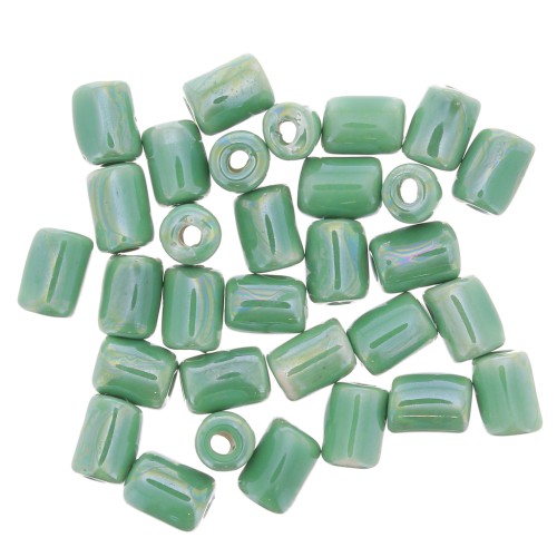 7x5mm Heishi style ceramic tube beads - Iridescent green x5