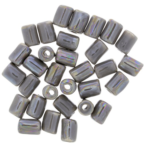 7x5mm Heishi style ceramic tube beads - Pearly grey x5