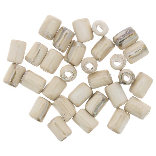 7x5mm Heishi style ceramic tube beads - Iridescent marbled beigex5