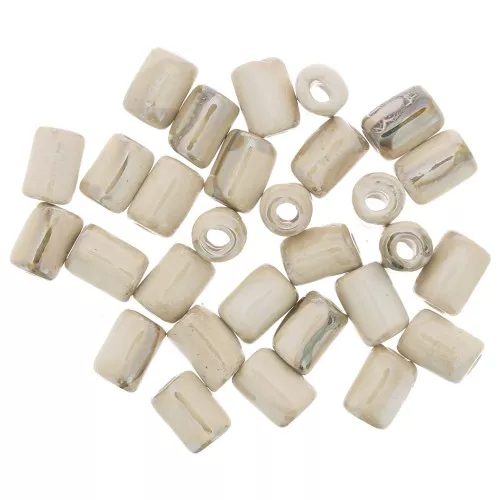 7x5mm Heishi style ceramic tube beads - Iridescent marbled beigex5