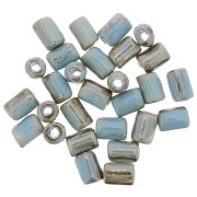 7x5mm Heishi ceramic tube beads - Iridescent marbled light blue x5
