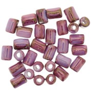 7x5mm Heishi ceramic tube beads - Iridescent marbled fuchsia x5|raw }}