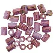 7x5mm Heishi ceramic tube beads - Iridescent marbled fuchsia x5