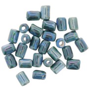 7x5mm Heishi style ceramic tube beads - Iridescent marbled blue x5