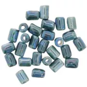 7x5mm Heishi style ceramic tube beads - Iridescent marbled blue x5