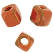 5mm Ceramic cube beads - Iridescent marbled orange x5