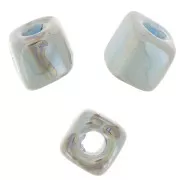 5mm Ceramic cube beads - Light blue iridescent marble x5