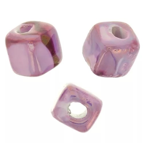 5mm Ceramic cube beads - Iridescent marbled fuchsia x5
