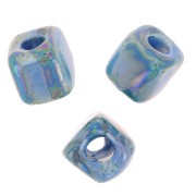 5mm Ceramic cube beads - Iridescent marbled blue x5