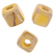 5mm Ceramic cube beads - Iridescent marbled mustard x5|raw }}