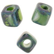5mm Ceramic cube beads - Iridescent marbled dark green x5|raw }}