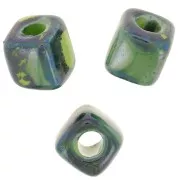 5mm Ceramic cube beads - Iridescent marbled dark green x5